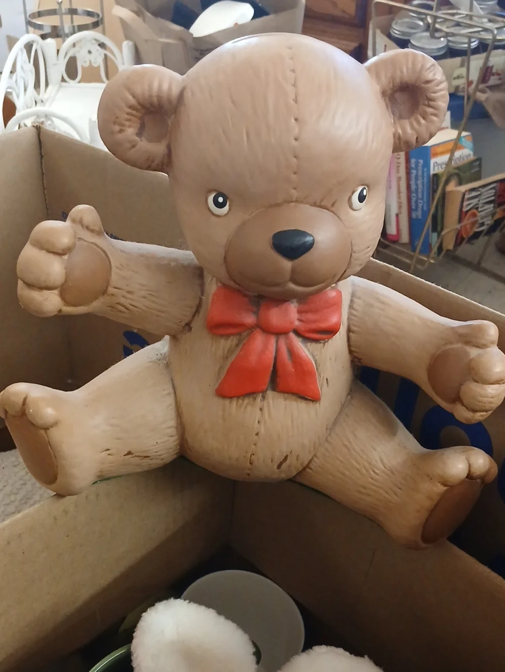 Brown Teddy Bear Toy with Red Bow - Kids Toys